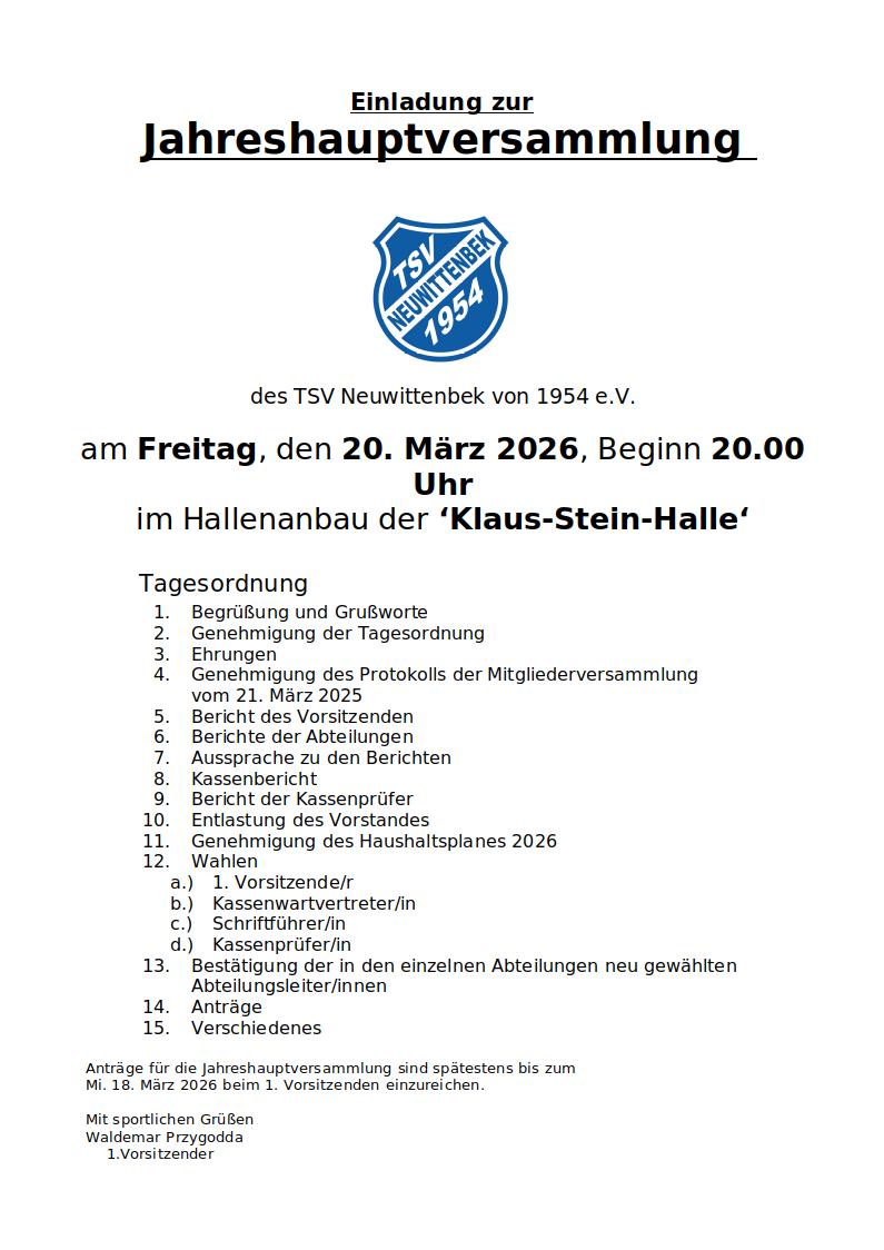 Einladung zur Jahreshauptversammlung